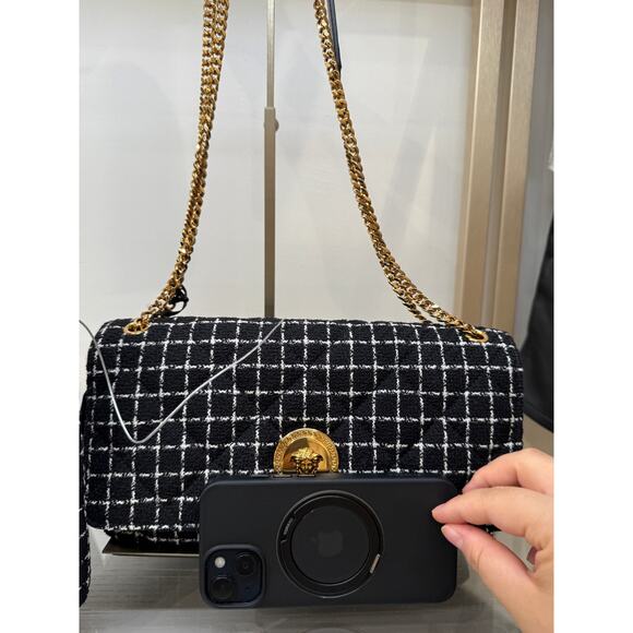 Versace black white tweet fabric leather flap bag - Picture 4 of 8